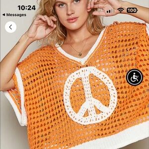 New Pol Orange Crochet Peace Sign Top
